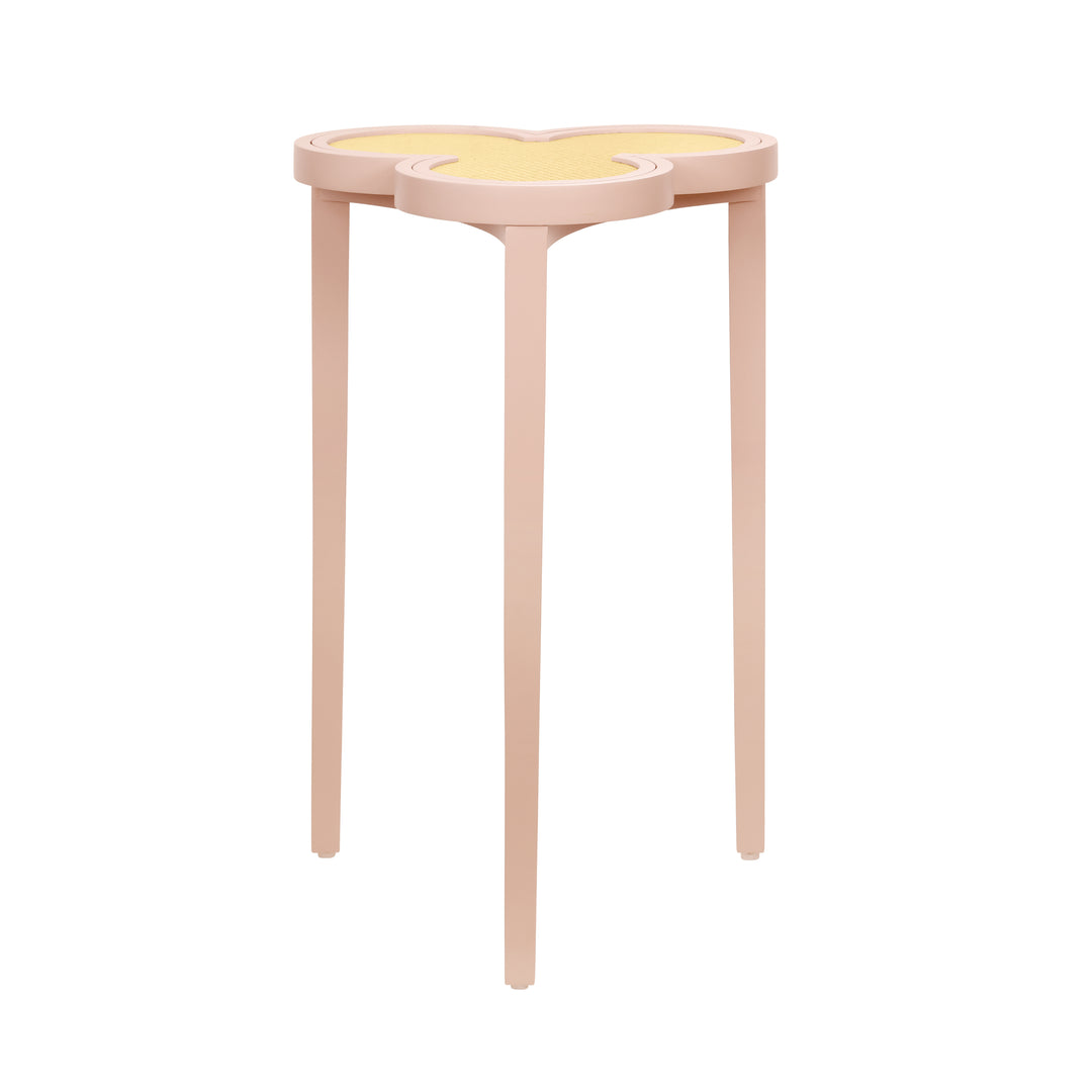 Clover Cigar Table With Reversible Lacquer And Natural Grasscloth Top In Matte Pink Lacquer - DYLAN PI
