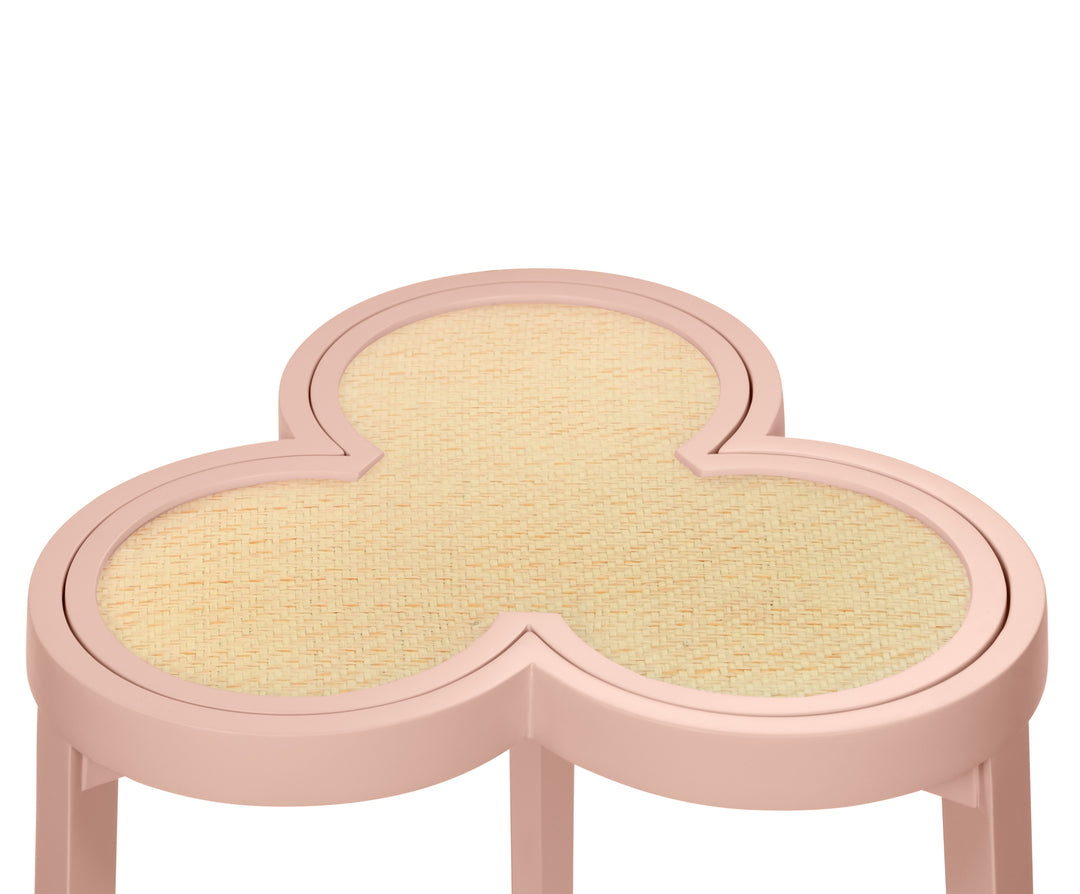 Clover Cigar Table With Reversible Lacquer And Natural Grasscloth Top In Matte Pink Lacquer - DYLAN PI