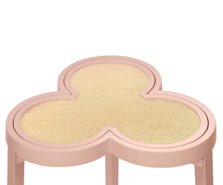 Clover Cigar Table With Reversible Lacquer And Natural Grasscloth Top In Matte Pink Lacquer - DYLAN PI