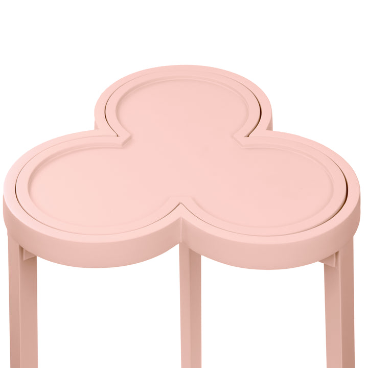 Clover Cigar Table With Reversible Lacquer And Natural Grasscloth Top In Matte Pink Lacquer - DYLAN PI