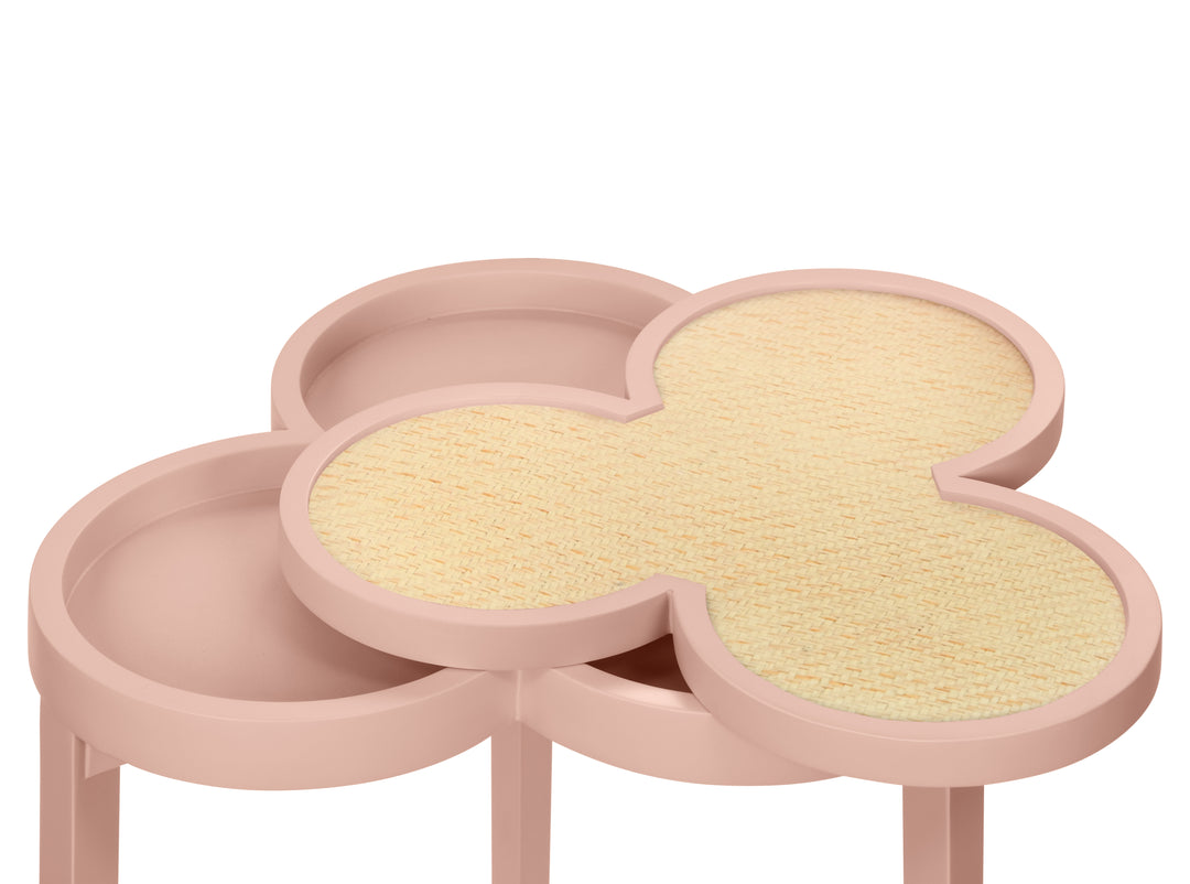 Clover Cigar Table With Reversible Lacquer And Natural Grasscloth Top In Matte Pink Lacquer - DYLAN PI