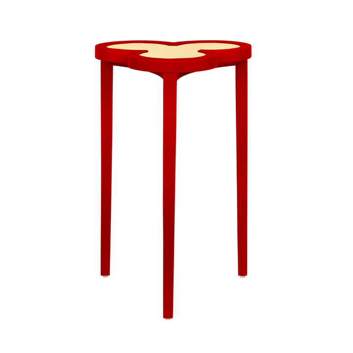 Clover Cigar Table With Reversible Lacquer And Natural Grasscloth Top In Matte Red Lacquer - DYLAN RD
