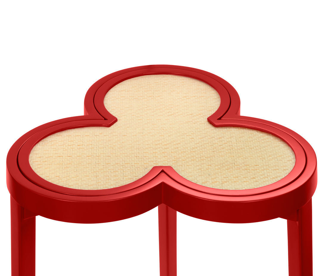 Clover Cigar Table With Reversible Lacquer And Natural Grasscloth Top In Matte Red Lacquer - DYLAN RD
