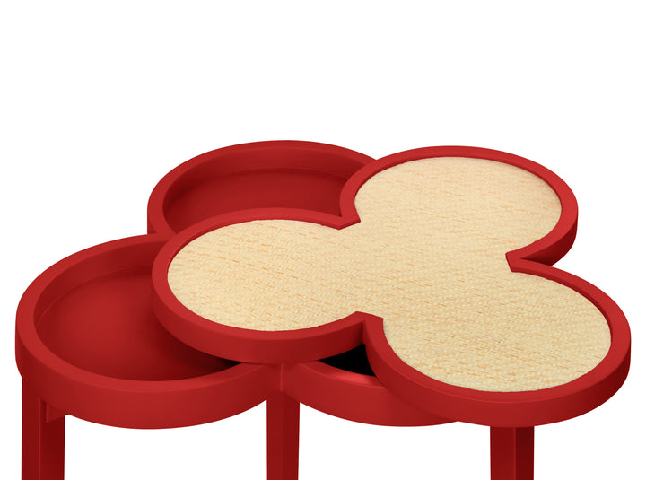 Clover Cigar Table With Reversible Lacquer And Natural Grasscloth Top In Matte Red Lacquer - DYLAN RD