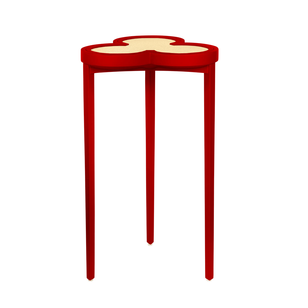Clover Cigar Table With Reversible Lacquer And Natural Grasscloth Top In Matte Red Lacquer - DYLAN RD