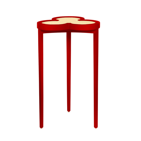 Clover Cigar Table With Reversible Lacquer And Natural Grasscloth Top In Matte Red Lacquer - DYLAN RD