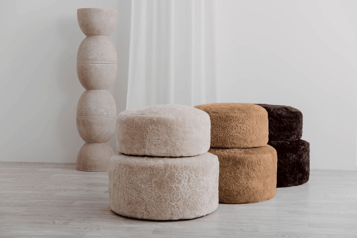 Shorn Curly Sheepskin Ottoman - AmericanHomeFurniture