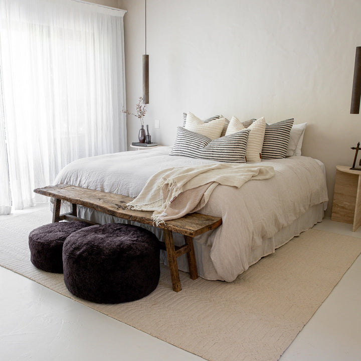 Shorn Curly Sheepskin Ottoman - AmericanHomeFurniture