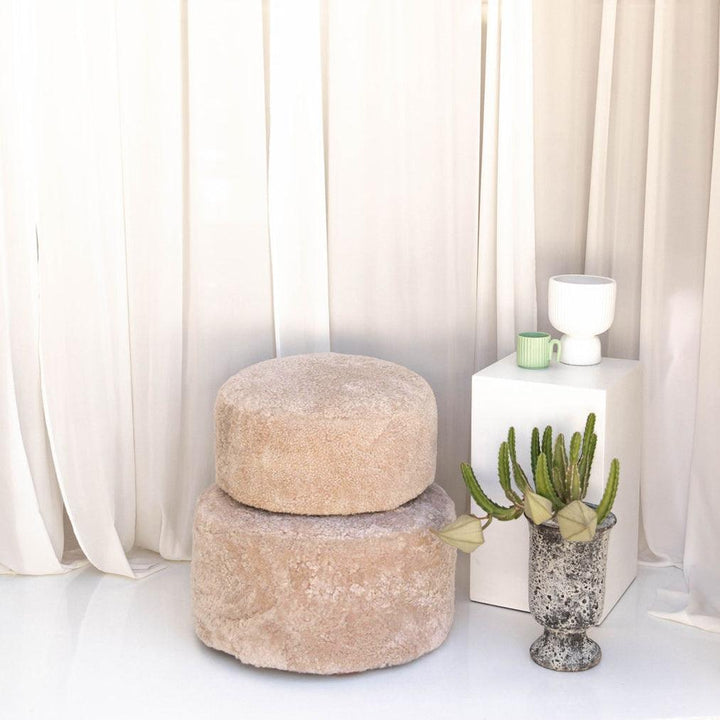 Shorn Curly Sheepskin Ottoman - AmericanHomeFurniture