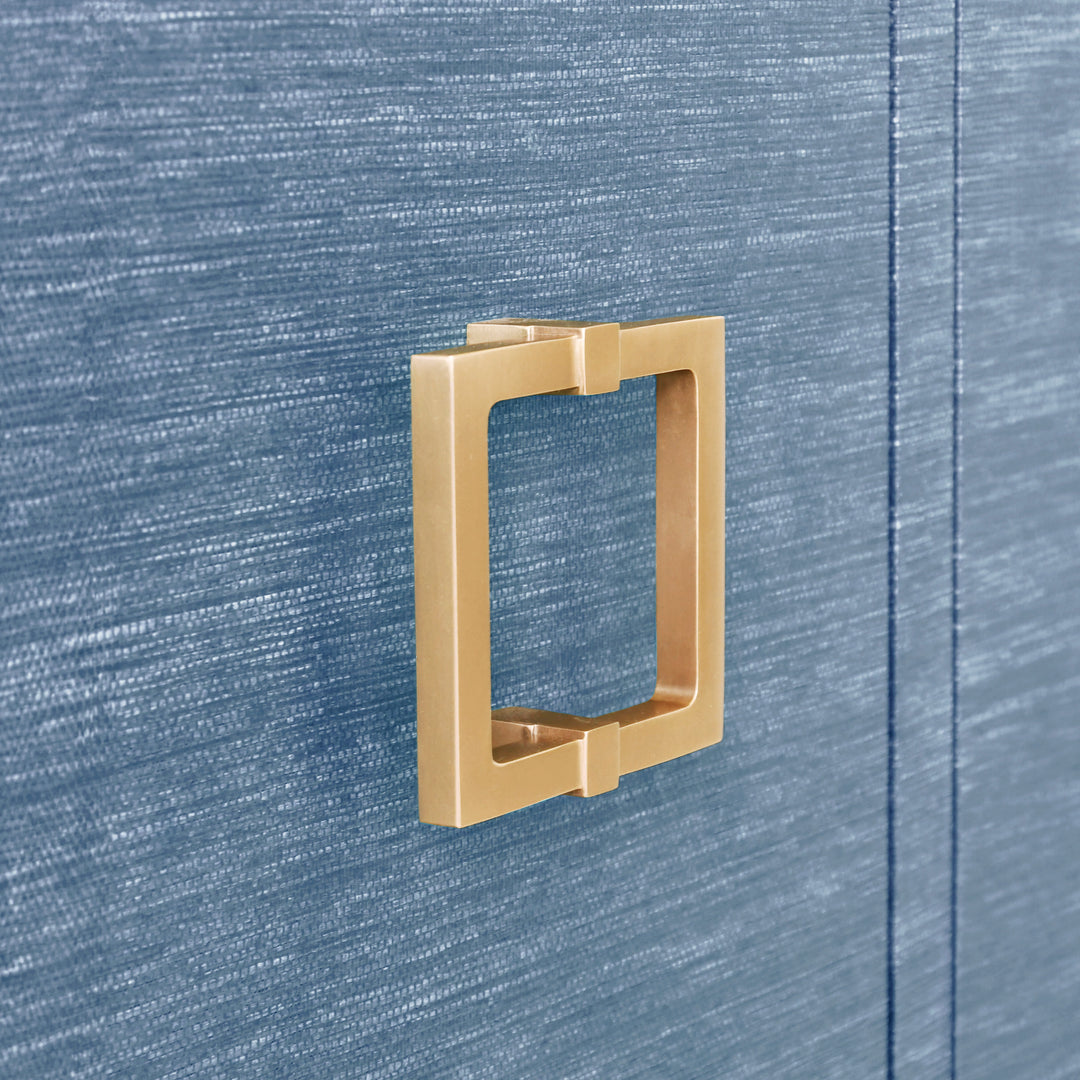 Four Door Buffet With Large Brass Square Hardware In Blue Dyed Grasscloth - EFFIE BL