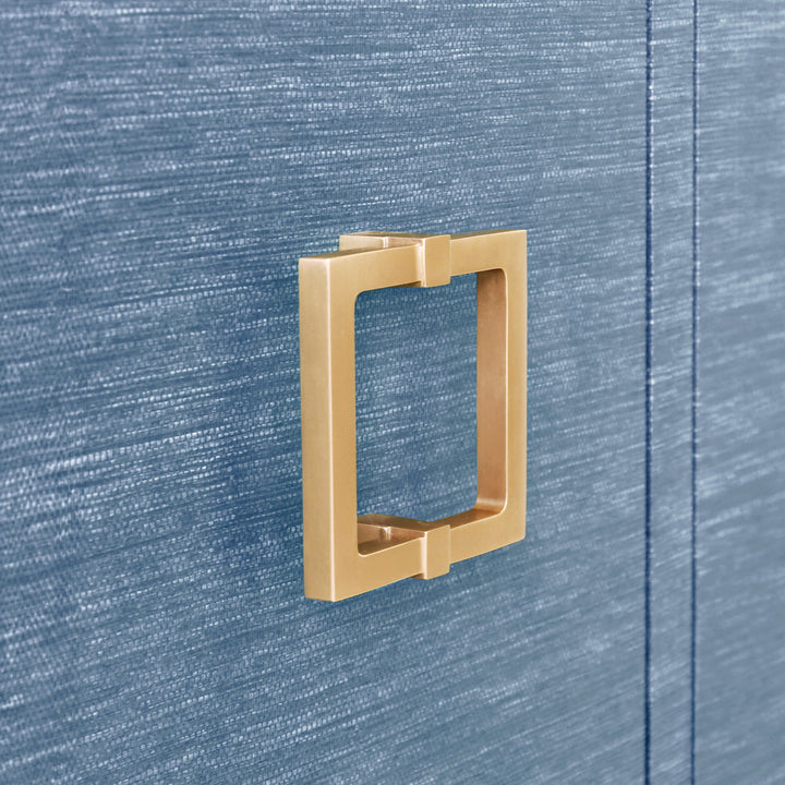 Four Door Buffet With Large Brass Square Hardware In Blue Dyed Grasscloth - EFFIE BL