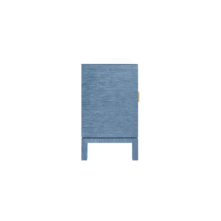 Four Door Buffet With Large Brass Square Hardware In Blue Dyed Grasscloth - EFFIE BL