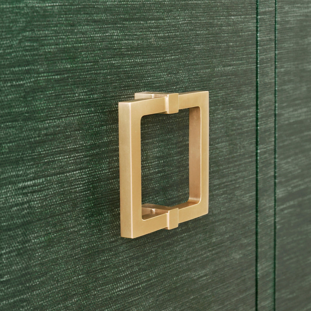 Four Door Buffet With Large Brass Square Hardware In Green Dyed Grasscloth - EFFIE GR
