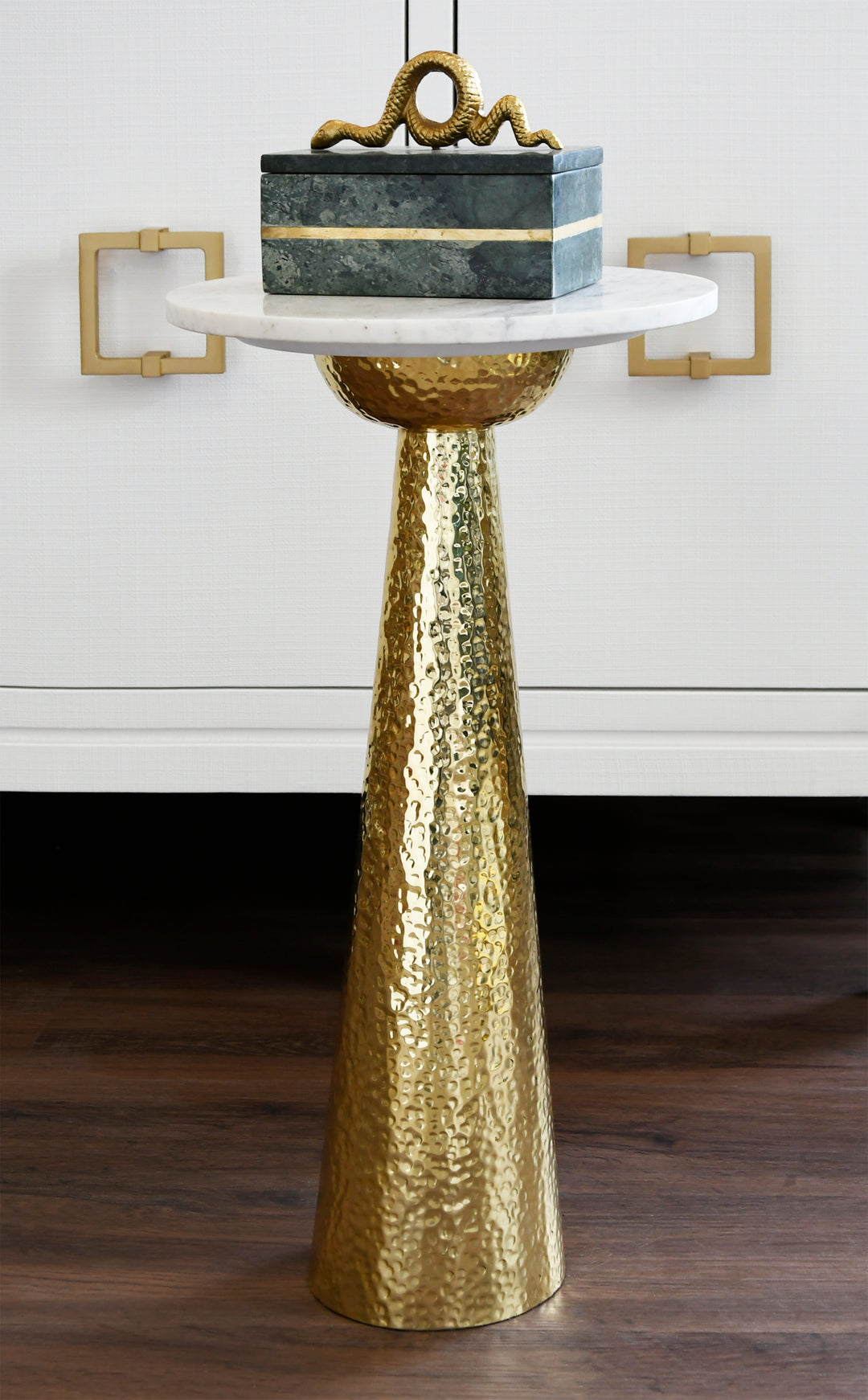 Four Door Buffet With Large Brass Square Hardware In White Textured Linen - EFFIE WH
