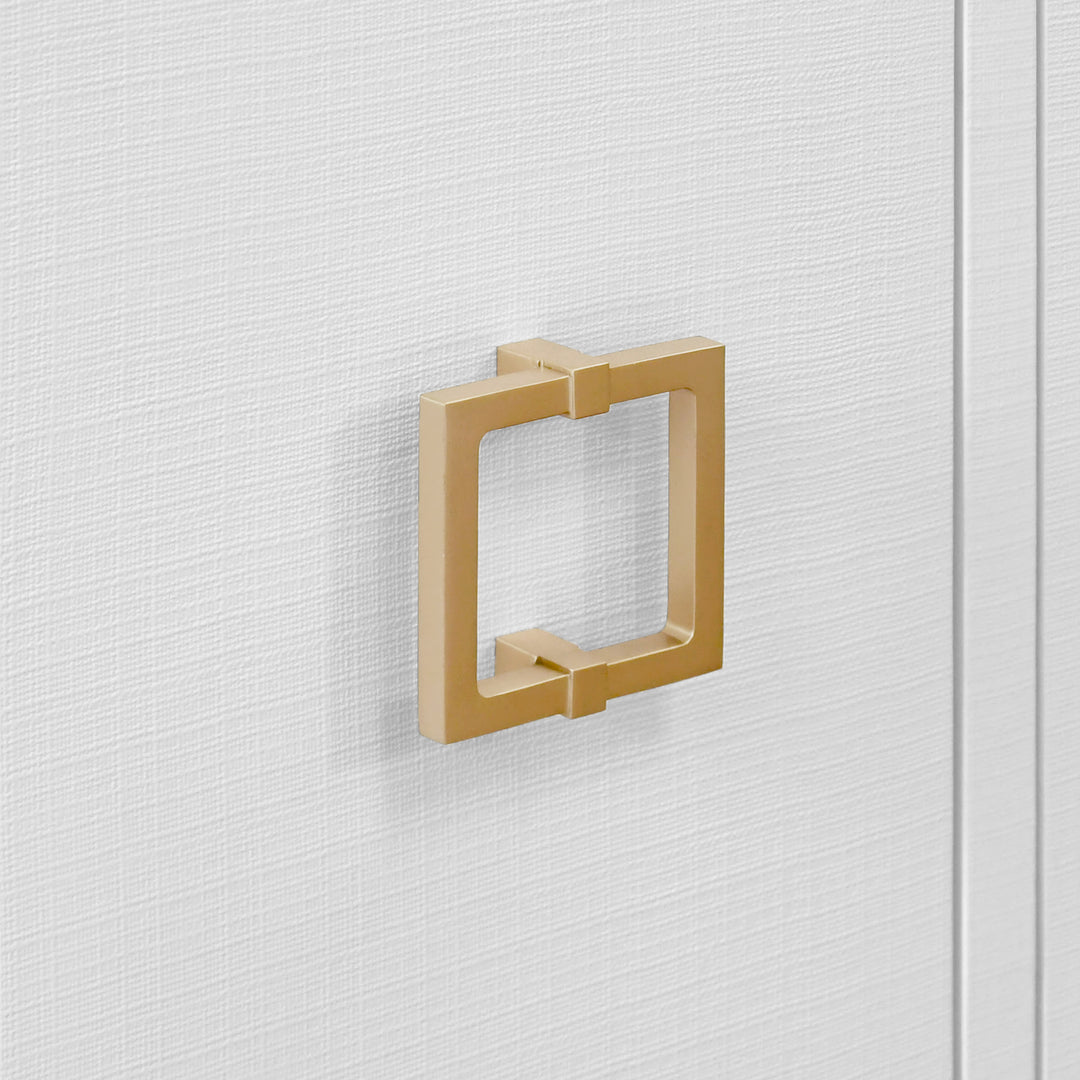 Four Door Buffet With Large Brass Square Hardware In White Textured Linen - EFFIE WH