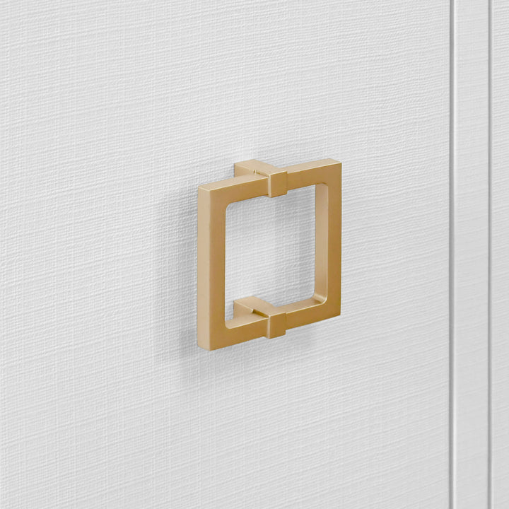 Four Door Buffet With Large Brass Square Hardware In White Textured Linen - EFFIE WH