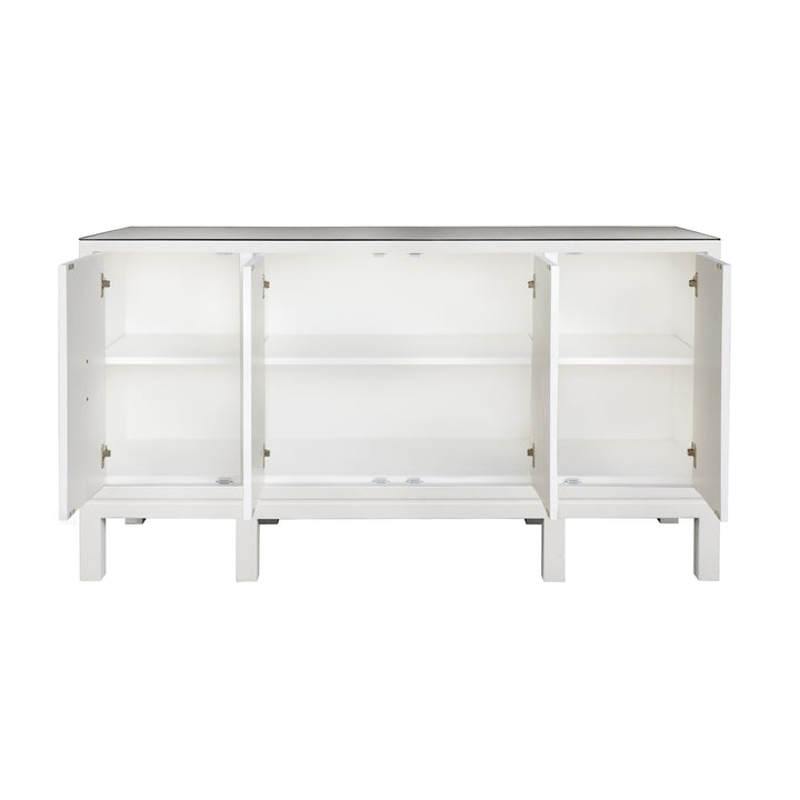 Four Door Buffet With Large Brass Square Hardware In White Textured Linen - EFFIE WH
