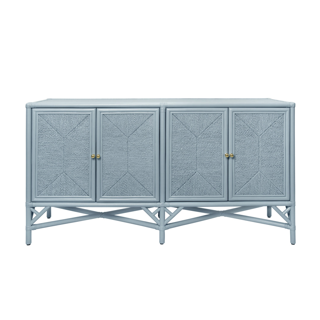 Rattan Four Door Cabinet With Rope Front Doors In Painted Light Blue - ELEANOR LB