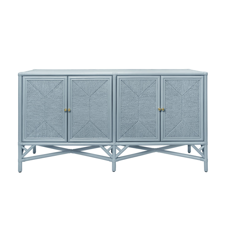 Rattan Four Door Cabinet With Rope Front Doors In Painted Light Blue - ELEANOR LB