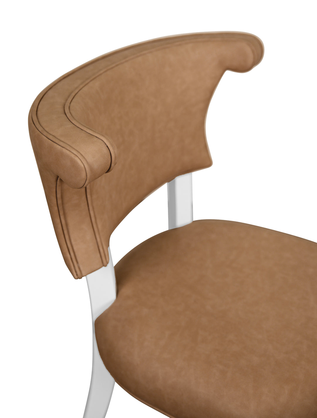 Round Back Dining Chair With Matte White Lacquer Legs Upholstered In Camel Faux Leather - ELOISE CML