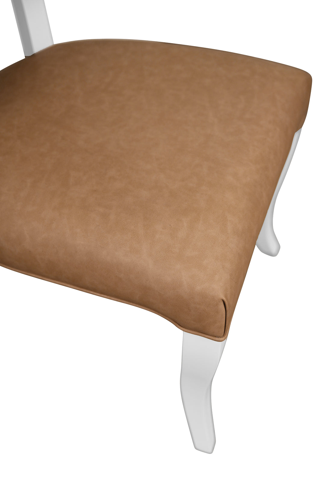 Round Back Dining Chair With Matte White Lacquer Legs Upholstered In Camel Faux Leather - ELOISE CML
