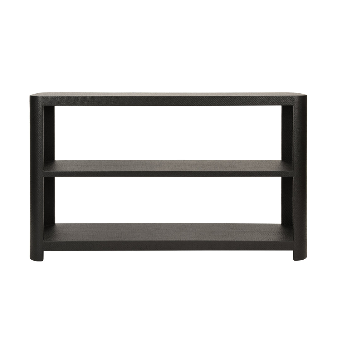 Three Tier Console With Curved Corners In Black Painted Grasscloth - EMERY BLK