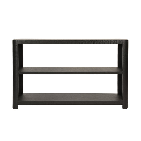 Three Tier Console With Curved Corners In Black Painted Grasscloth - EMERY BLK