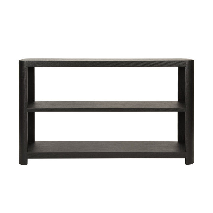 Three Tier Console With Curved Corners In Black Painted Grasscloth - EMERY BLK