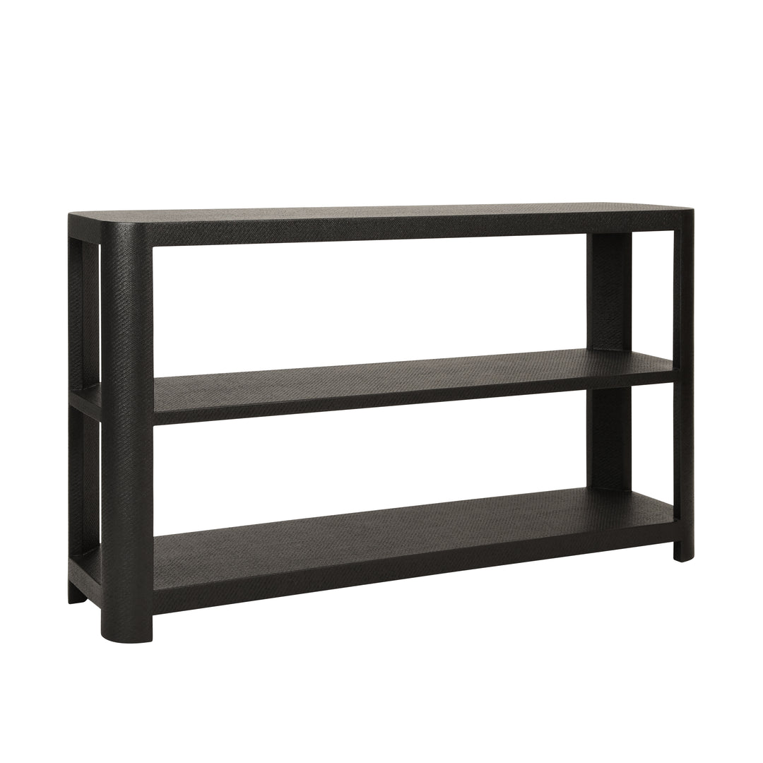 Three Tier Console With Curved Corners In Black Painted Grasscloth - EMERY BLK