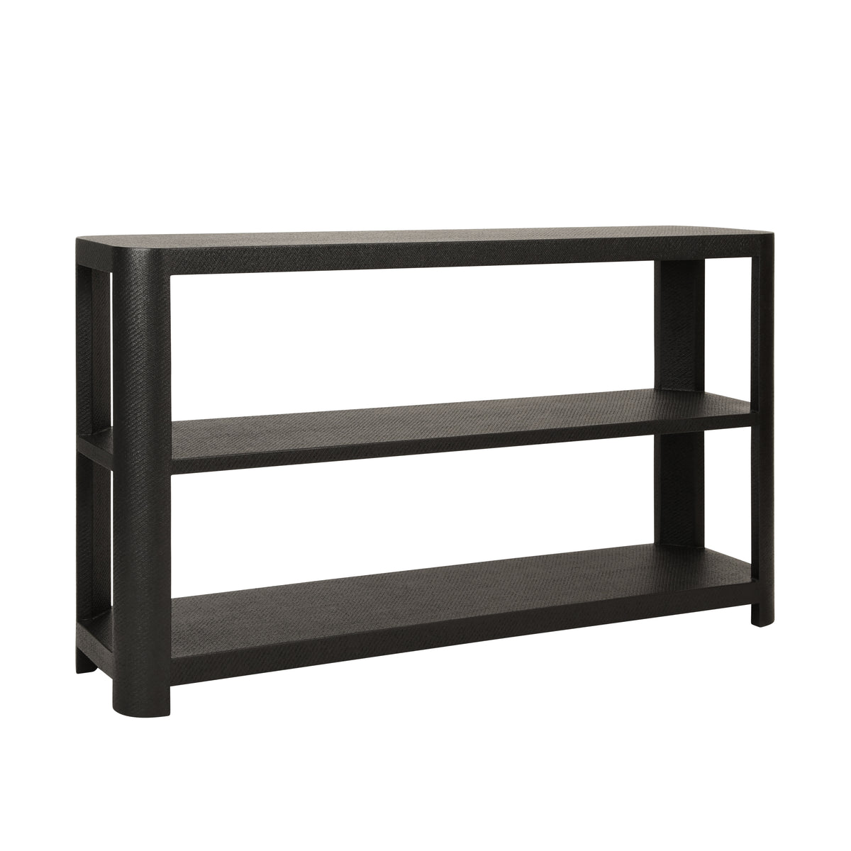 Three Tier Console With Curved Corners In Black Painted Grasscloth - EMERY BLK