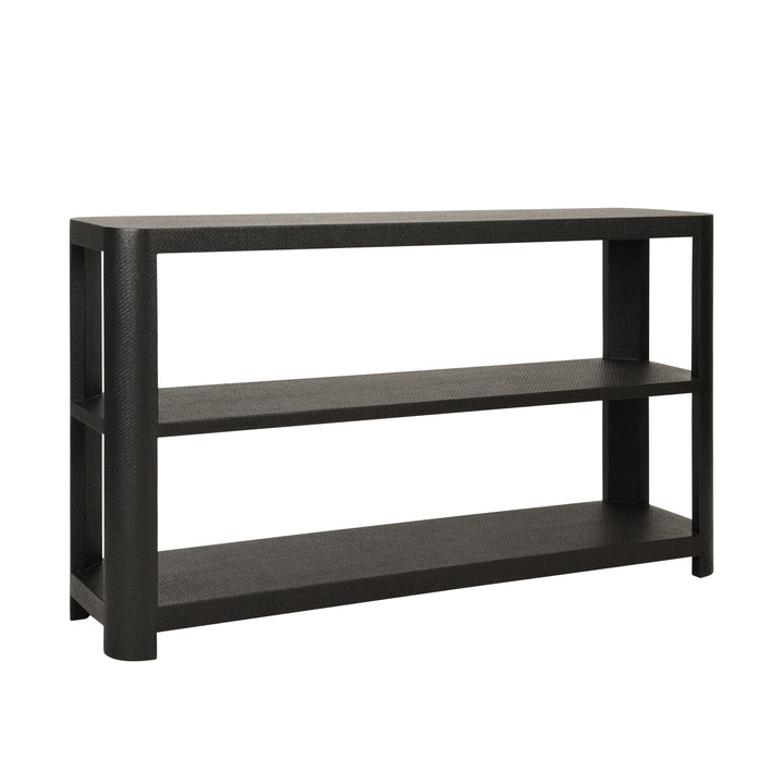 Three Tier Console With Curved Corners In Black Painted Grasscloth - EMERY BLK