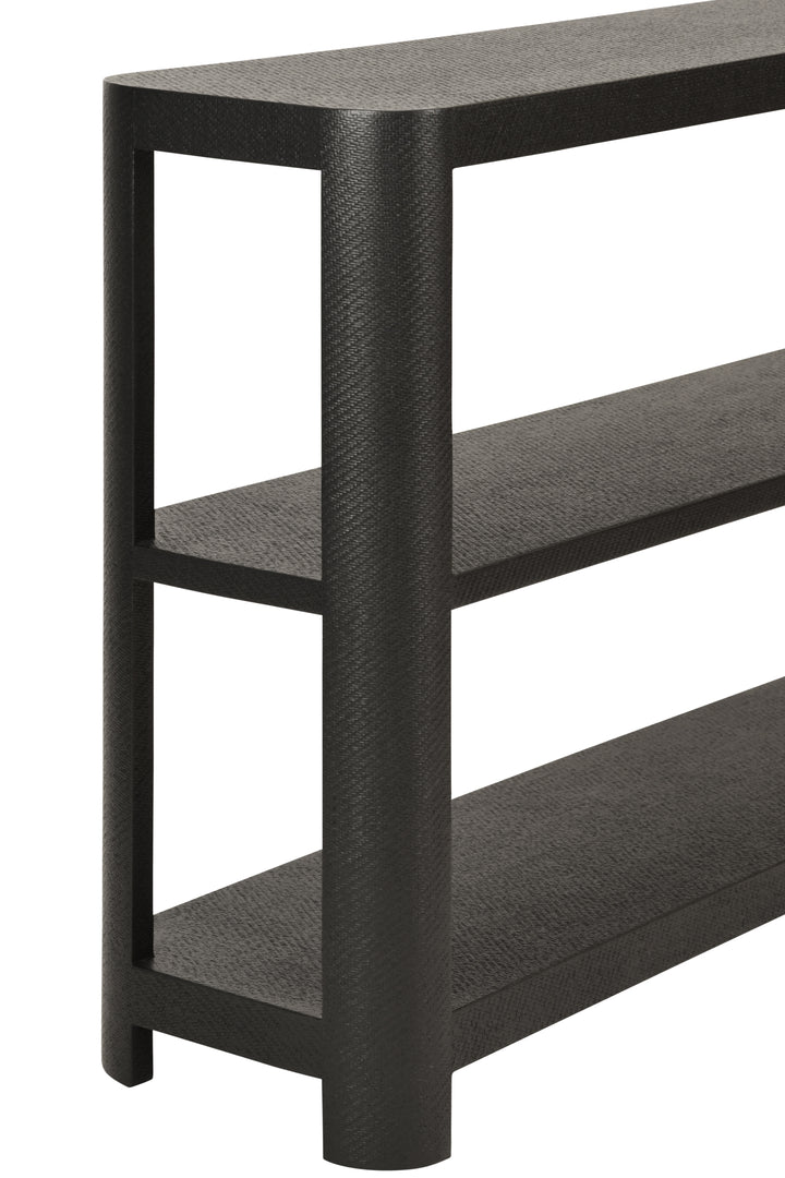 Three Tier Console With Curved Corners In Black Painted Grasscloth - EMERY BLK