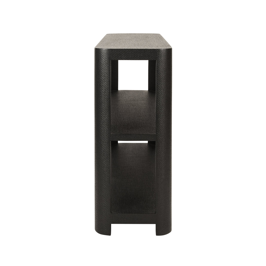 Three Tier Console With Curved Corners In Black Painted Grasscloth - EMERY BLK