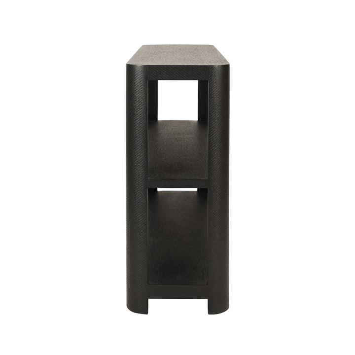 Three Tier Console With Curved Corners In Black Painted Grasscloth - EMERY BLK