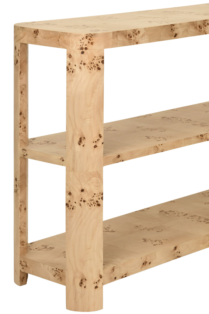 Tier Tier Console With Curved Corners In Burl Wood - EMERY BW