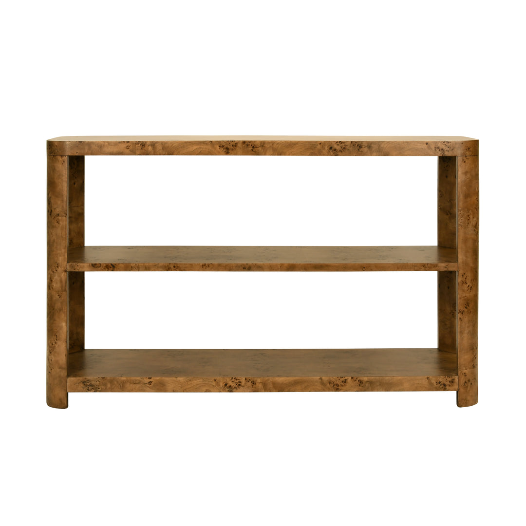Tier Tier Console With Curved Corners In Dark Burl Wood - EMERY DBW