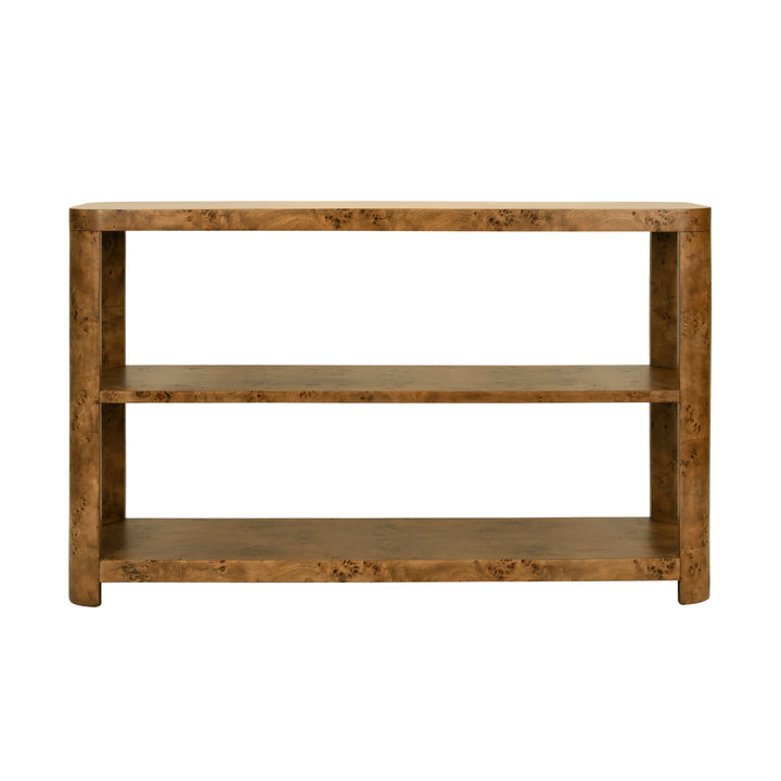 Tier Tier Console With Curved Corners In Dark Burl Wood - EMERY DBW