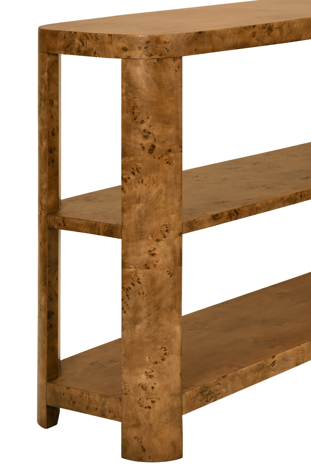 Tier Tier Console With Curved Corners In Dark Burl Wood - EMERY DBW