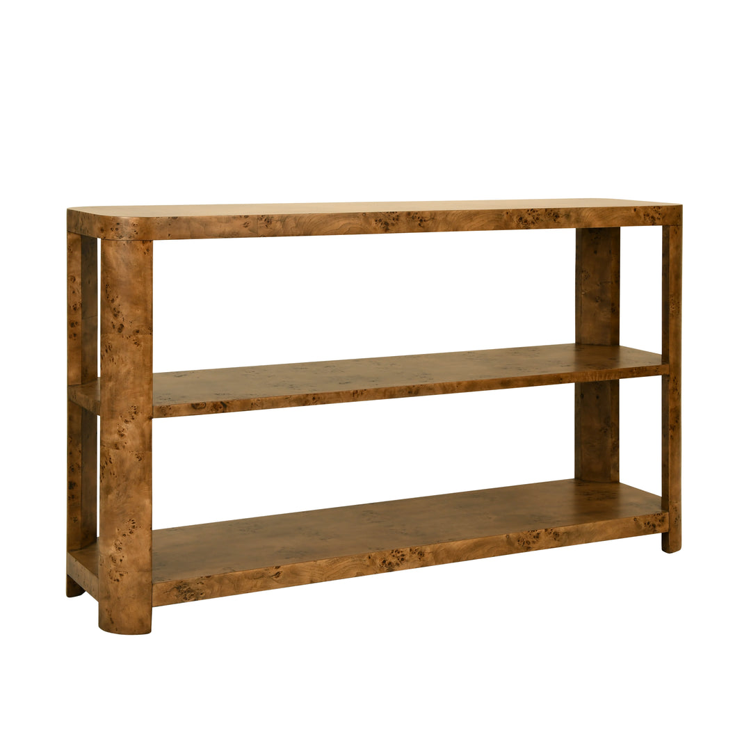 Tier Tier Console With Curved Corners In Dark Burl Wood - EMERY DBW