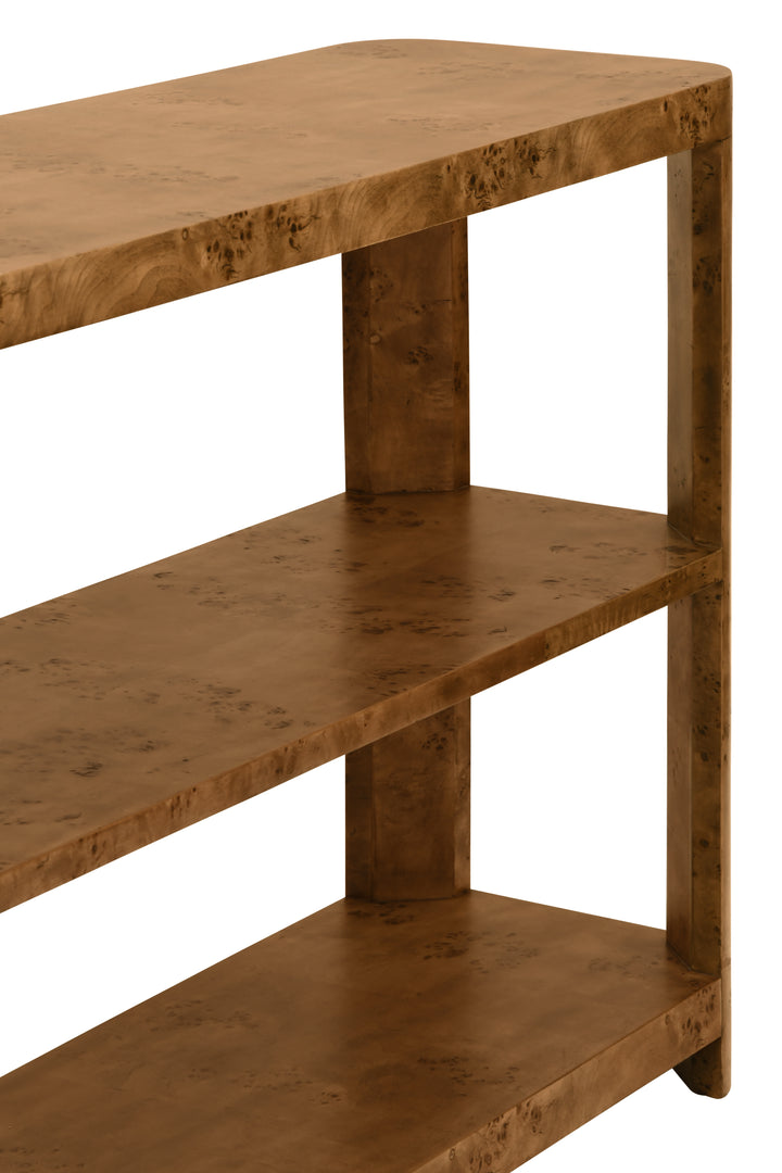 Tier Tier Console With Curved Corners In Dark Burl Wood - EMERY DBW