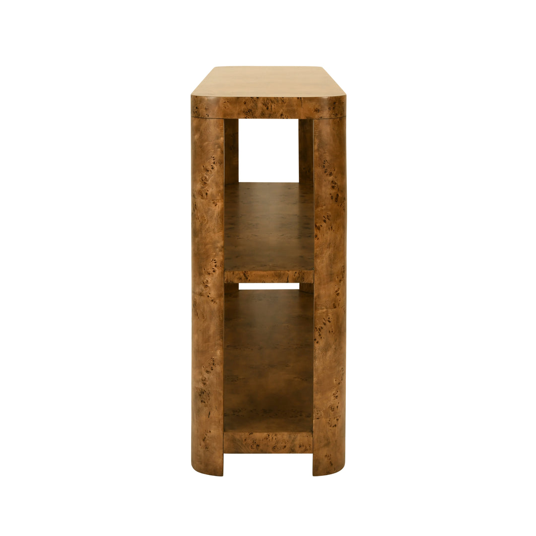 Tier Tier Console With Curved Corners In Dark Burl Wood - EMERY DBW
