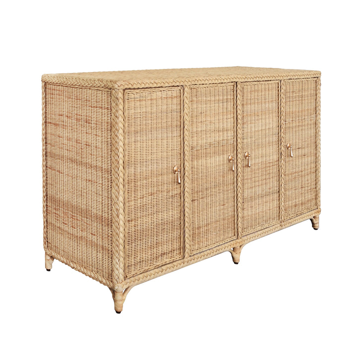 Four Door Buffet In Fully Wrapped Rattan With Satin Brass Pulls - EVANDER