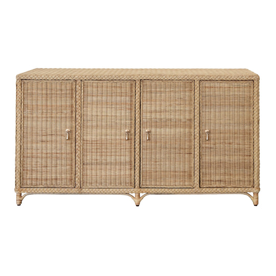 Four Door Buffet In Fully Wrapped Rattan With Satin Brass Pulls - EVANDER