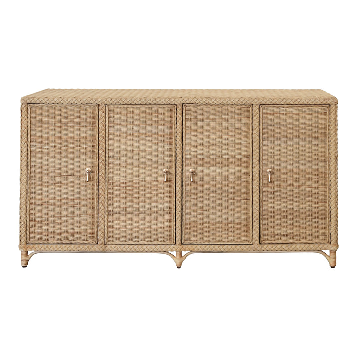 Four Door Buffet In Fully Wrapped Rattan With Satin Brass Pulls - EVANDER