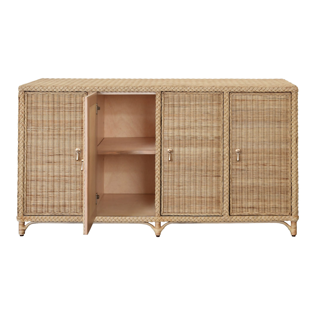 Four Door Buffet In Fully Wrapped Rattan With Satin Brass Pulls - EVANDER