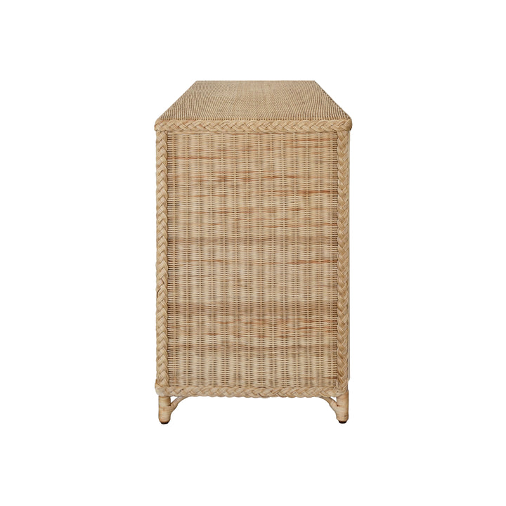 Four Door Buffet In Fully Wrapped Rattan With Satin Brass Pulls - EVANDER