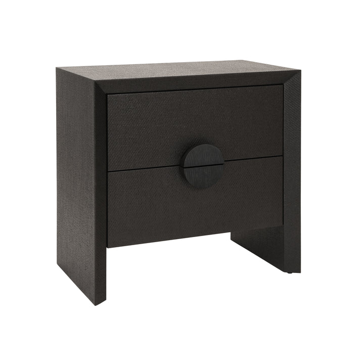 Two Drawer Side Table In Black Painted Grasscloth With Black Oak Handles - EZRA BLK