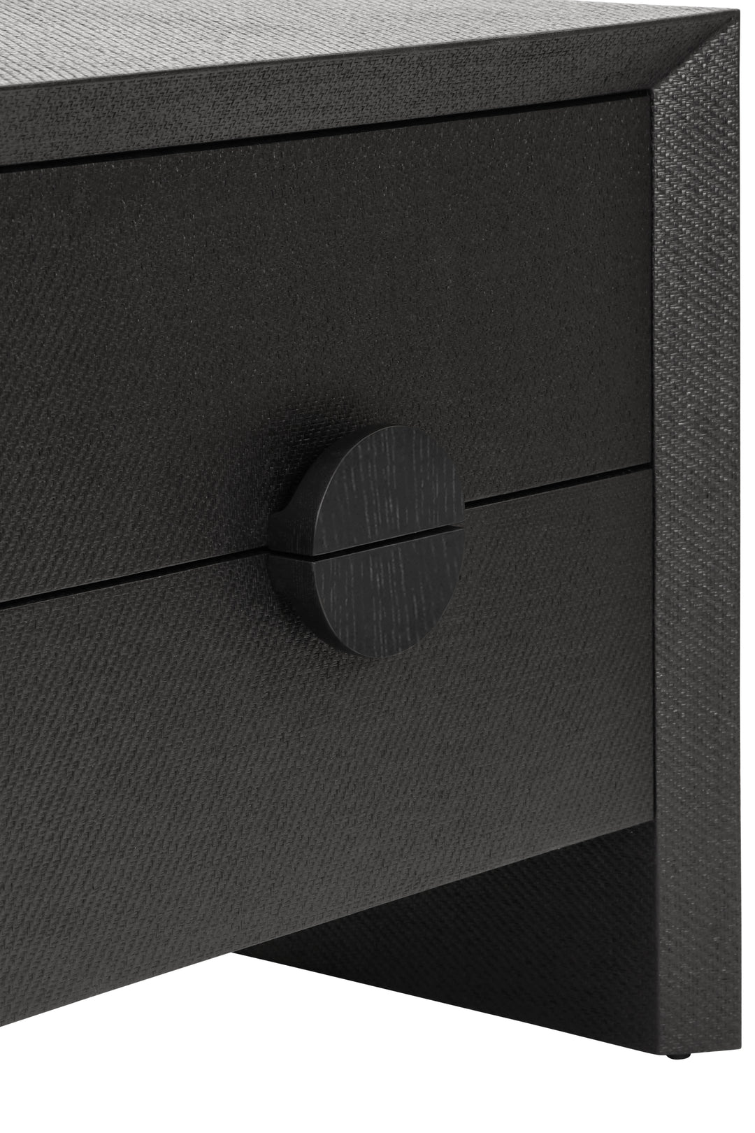 Two Drawer Side Table In Black Painted Grasscloth With Black Oak Handles - EZRA BLK