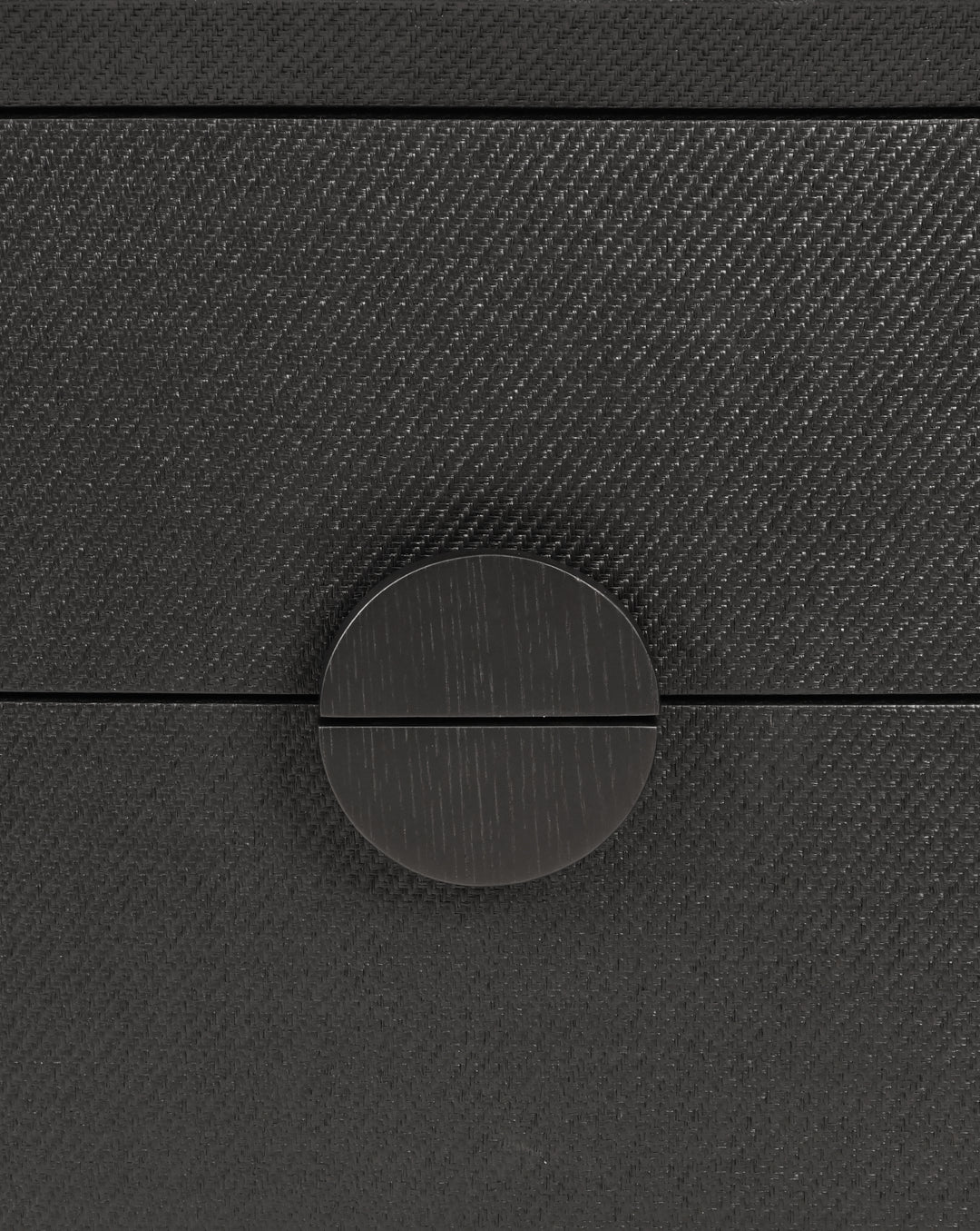 Two Drawer Side Table In Black Painted Grasscloth With Black Oak Handles - EZRA BLK