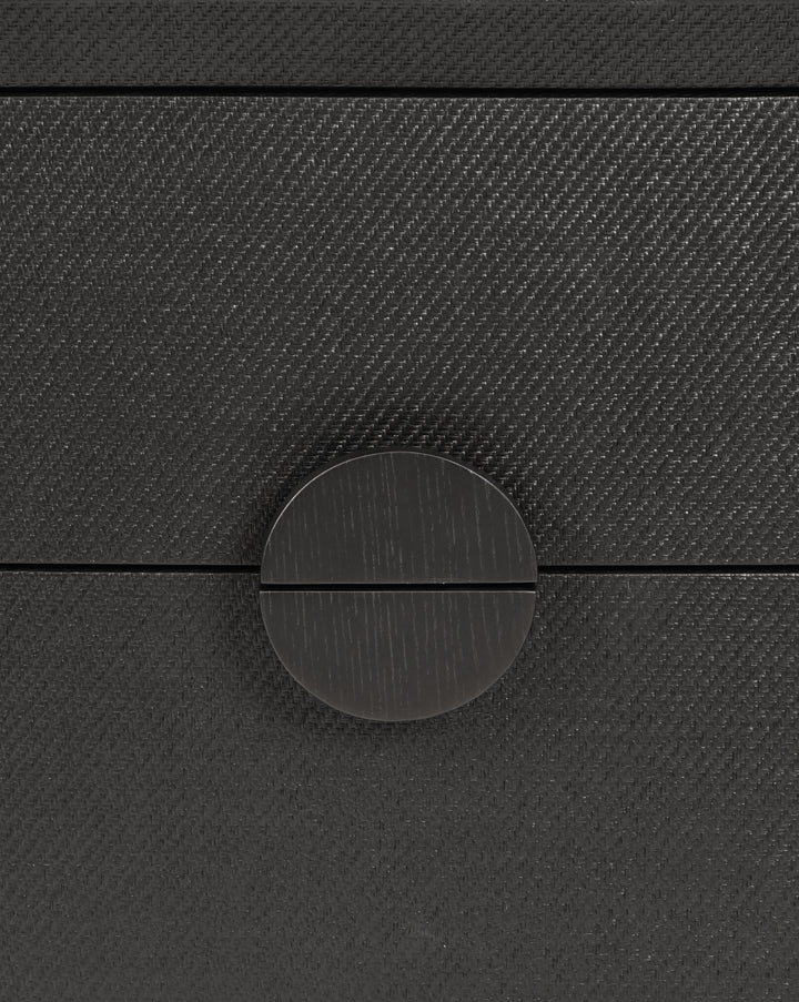 Two Drawer Side Table In Black Painted Grasscloth With Black Oak Handles - EZRA BLK